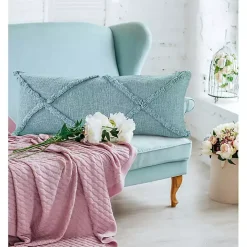 Aqua Fringe Diamond Lumbar Pillow