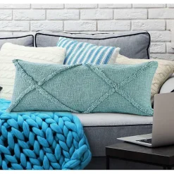 Aqua Fringe Diamond Lumbar Pillow
