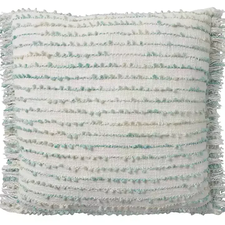 Aqua Handstitched Stripes Throw Pillow