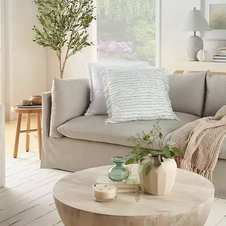 Aqua Handstitched Stripes Throw Pillow