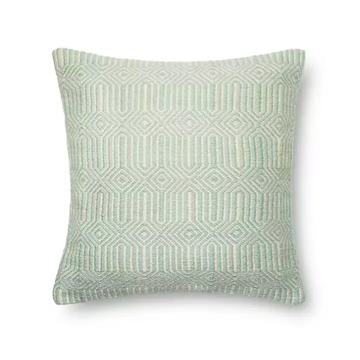 Aquamarine Woven Geometric Outdoor Throw Pillow