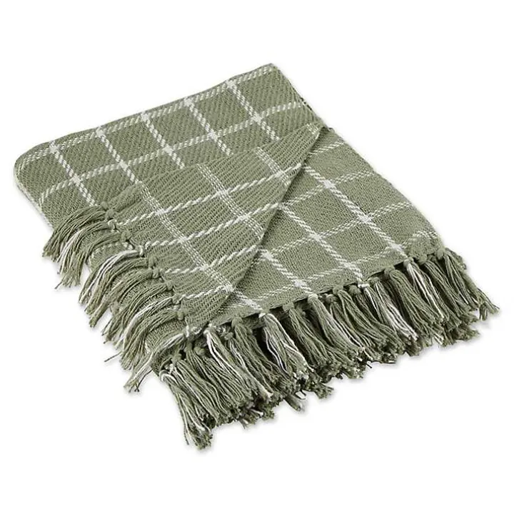 Artichoke Green Plaid Fringed Throw