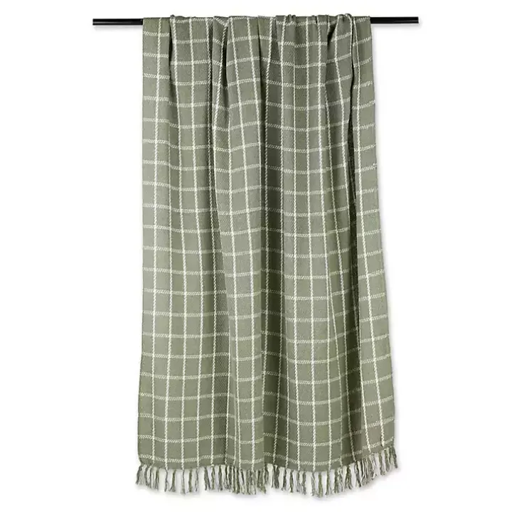 Artichoke Green Plaid Fringed Throw