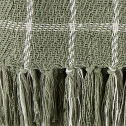 Artichoke Green Plaid Fringed Throw