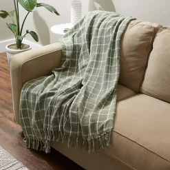 Artichoke Green Plaid Fringed Throw