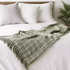 Artichoke Green Plaid Fringed Throw