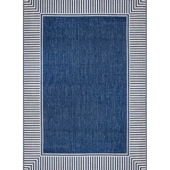 Asia Blue Stripe Border Outdoor Rug, 8x10