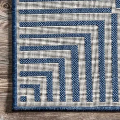 Asia Blue Stripe Border Outdoor Rug, 5x8