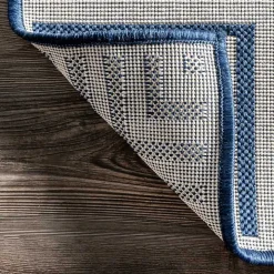 Asia Blue Stripe Border Outdoor Rug, 5x8