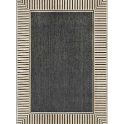 Asia Gray Stripe Border Outdoor Rug, 5x8
