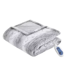 Beautyrest Gray Faux Fur Oversized Heated Throw