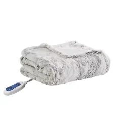 Beautyrest Marble Faux Fur Oversized Heated Throw