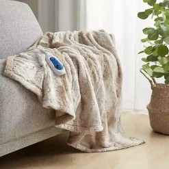 Beautyrest Sand Faux Fur Oversized Heated Throw