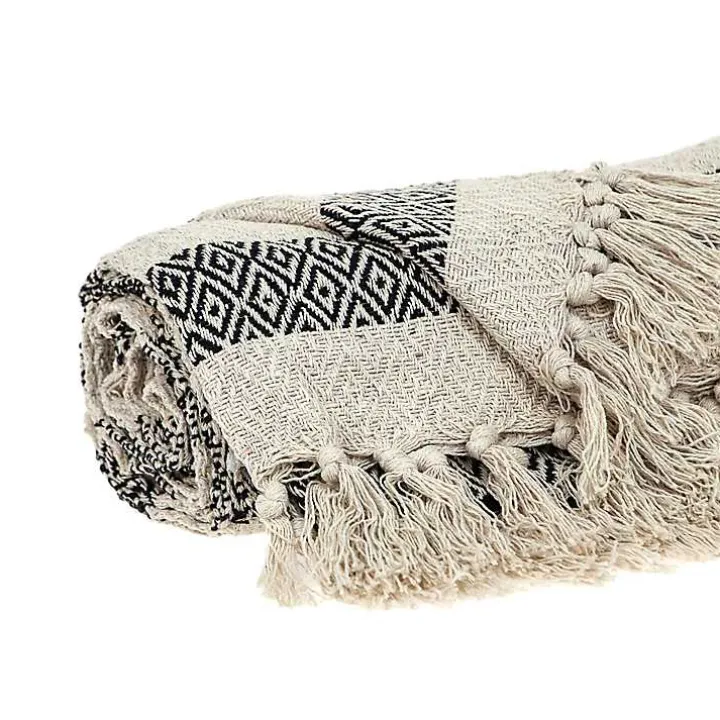 Beige and Black Diamond Stripe Throw