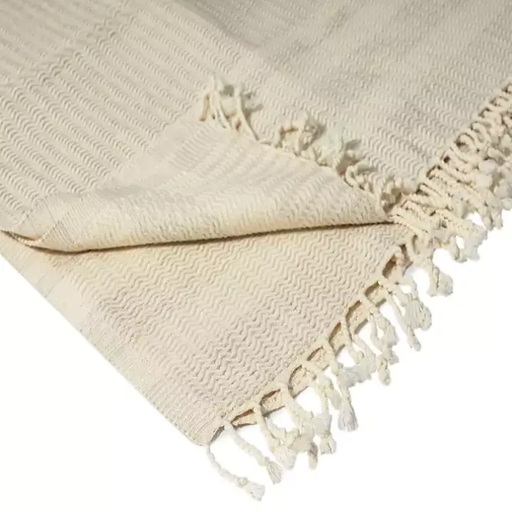 Beige and White Stripes Cotton Throw