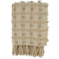 Beige Dotted Fringe Throw Blanket