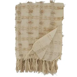 Beige Dotted Fringe Throw Blanket