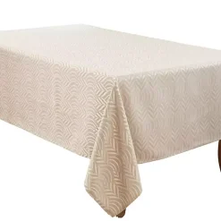 Beige Jacquard Leaf Tablecloth, 104 in.