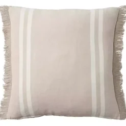 Beige Striped Linen Throw Pillow
