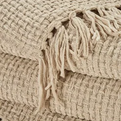 Beige Woven Waffle Knit Chenille Throw
