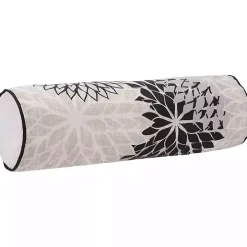 Black and Beige Floral Outdoor Bolster Pillow