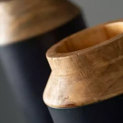 Black and Brown Wood Vases, Set of 2