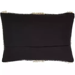 Black and Natural Pom Pom Stripe Lumbar Pillow
