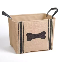 Black and Tan Dog Bone Jute Storage Bin