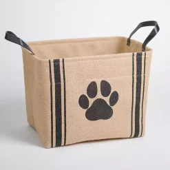 Black and Tan Paw Jute Storage Bin