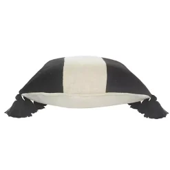 Black and White Cotton Throw Pillow with Tassels