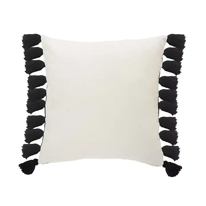 Black and White Cotton Throw Pillow with Tassels