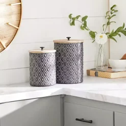 Black and White Embossed Diamond Jars, Set of 2