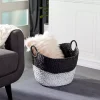 Black and White Seagrass Ring Handle Basket