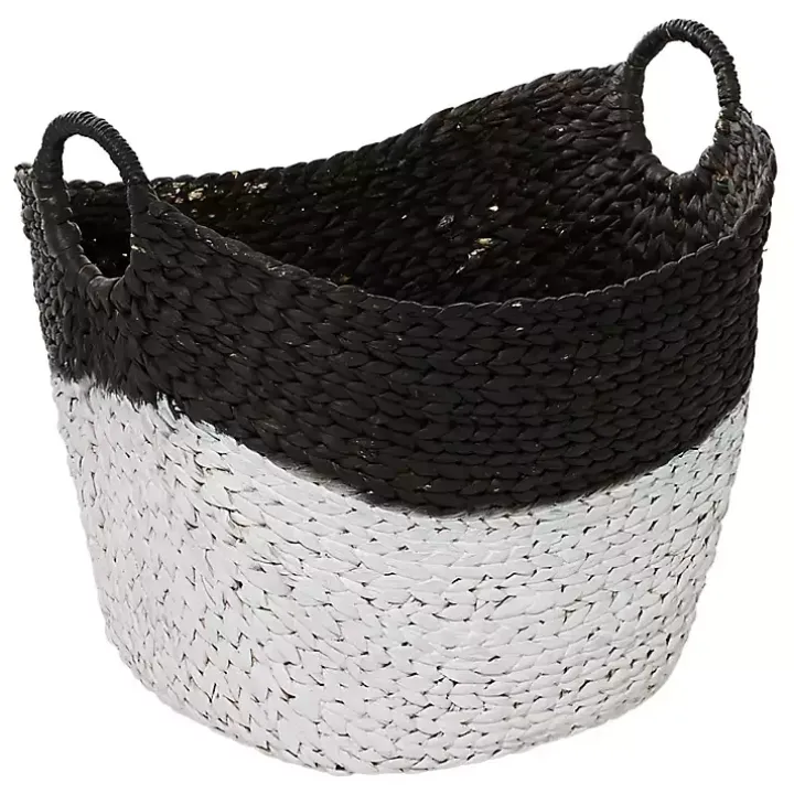 Black and White Seagrass Ring Handle Basket