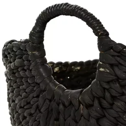 Black and White Seagrass Ring Handle Basket