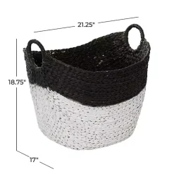 Black and White Seagrass Ring Handle Basket