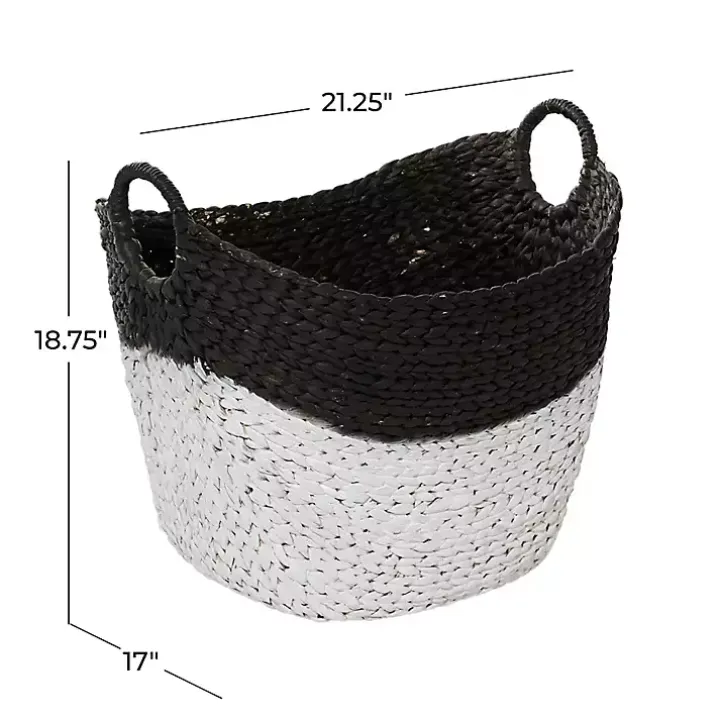 Black and White Seagrass Ring Handle Basket