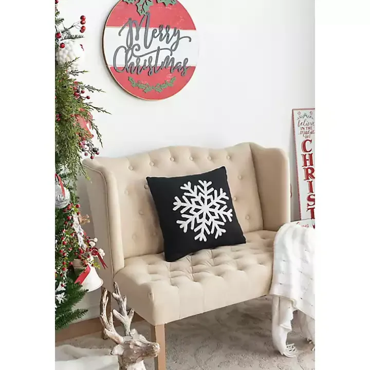 Black and White Snowflake Christmas Pillow