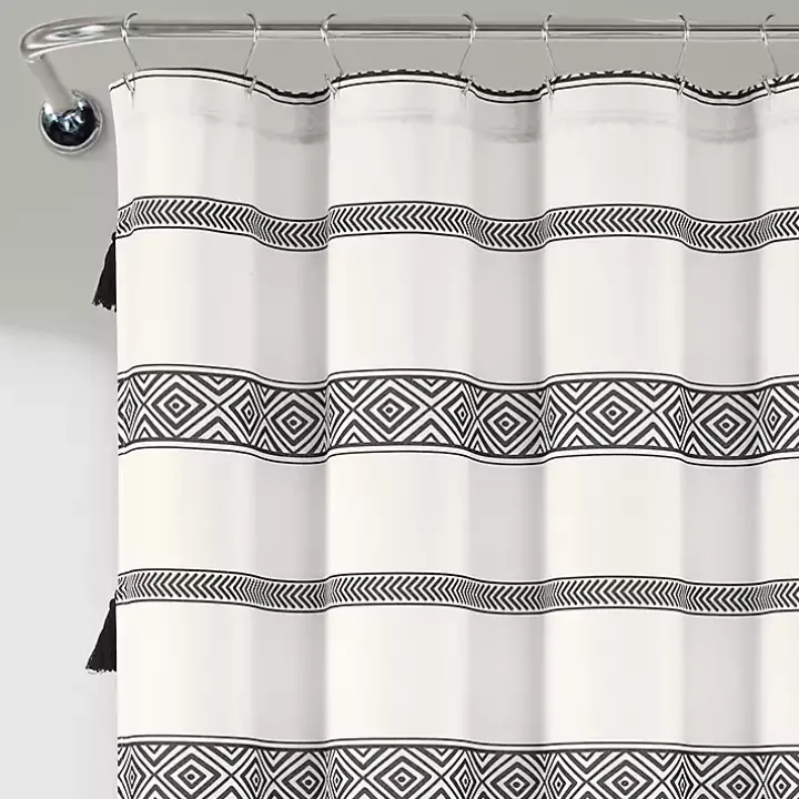 Black and White Striped Boho Shower Curtain