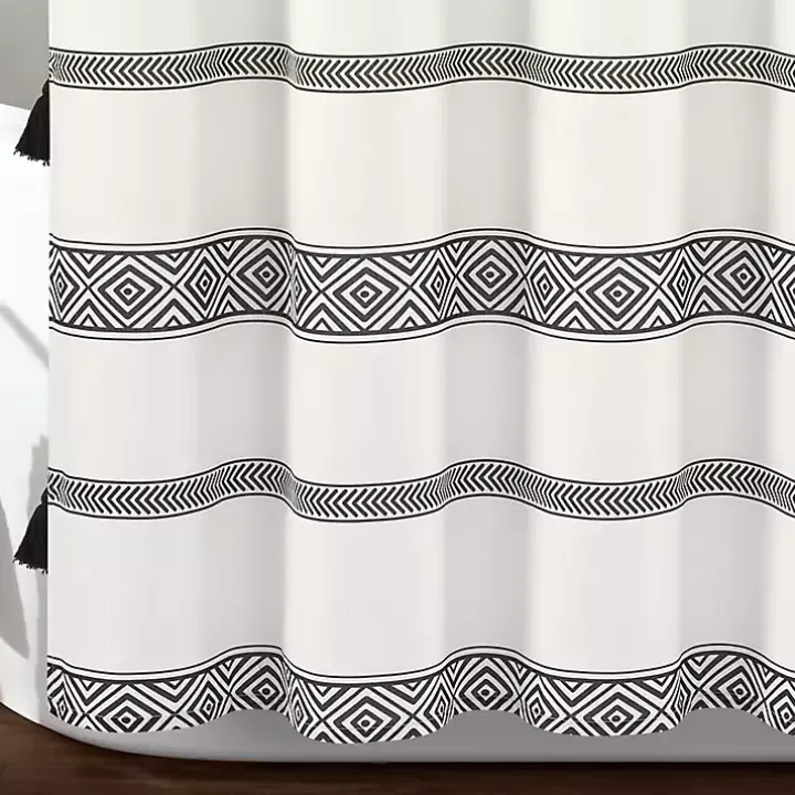 Black and White Striped Boho Shower Curtain
