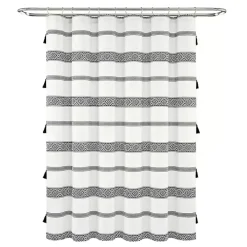 Black and White Striped Boho Shower Curtain