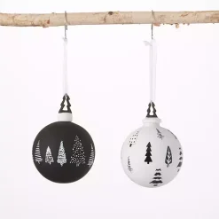 Black and White Tree Icon Ornaments, Set of 2