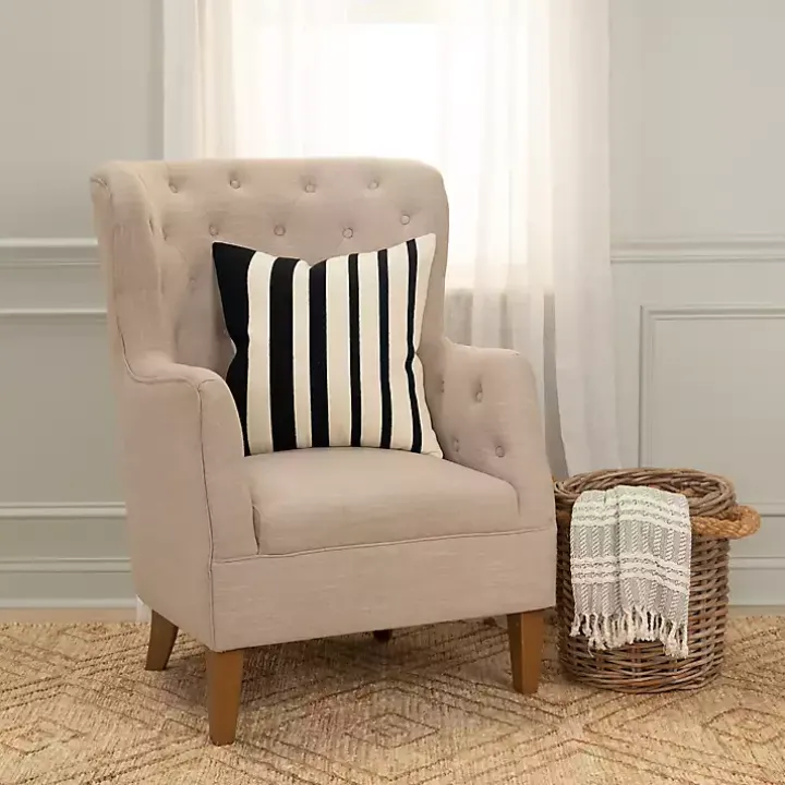 Black Asymmetrical Linear Throw Pillow