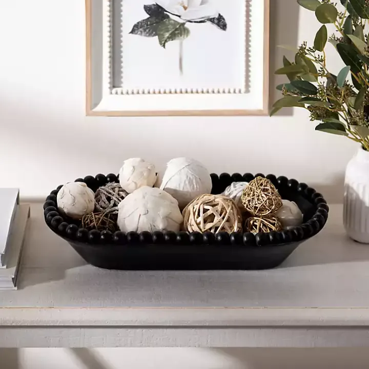 Black Beaded Wood Dough Bowl