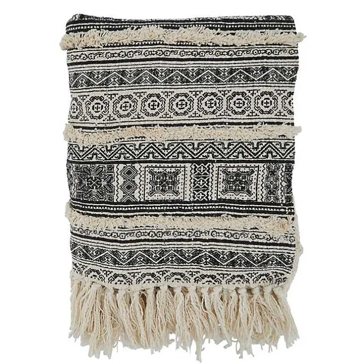 Black Beige Block Print Throw Blanket