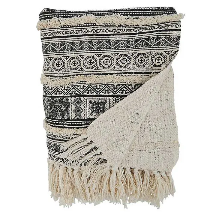 Black Beige Block Print Throw Blanket