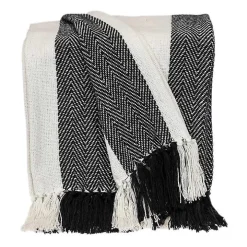 Black Chalet Striped Fringe Throw