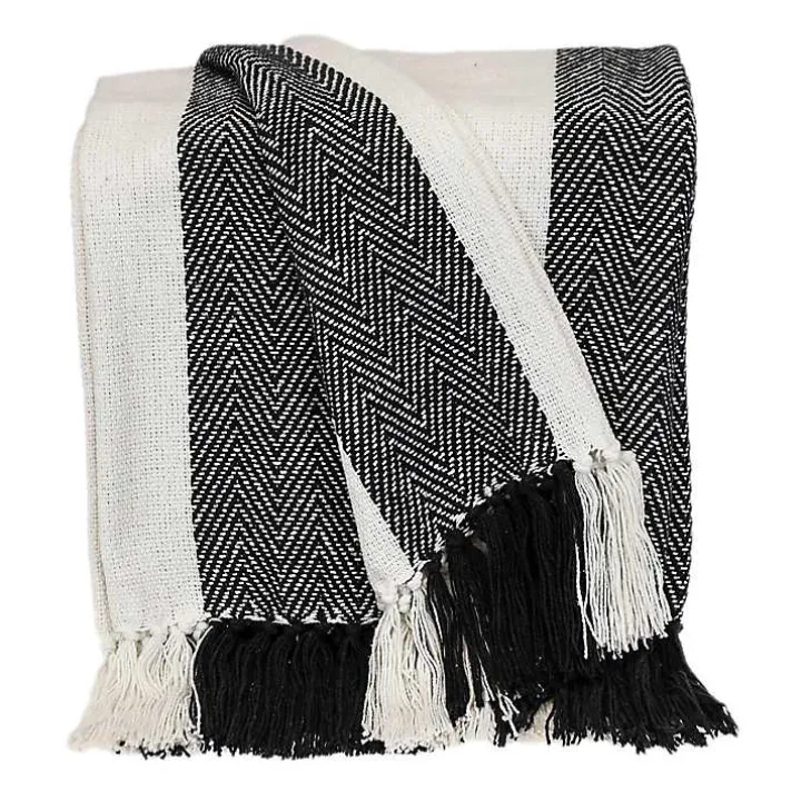 Black Chalet Striped Fringe Throw