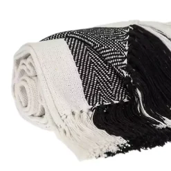 Black Chalet Striped Fringe Throw