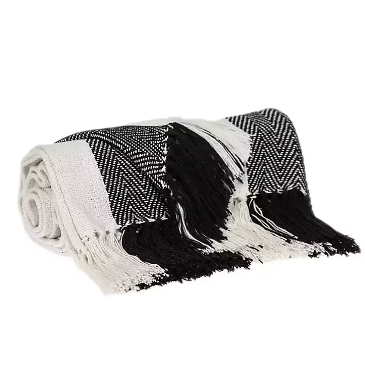 Black Chalet Striped Fringe Throw